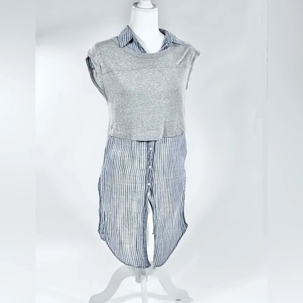 Anthropologie postage stamp grey stretch top linen sleeveless tunic shirt XS